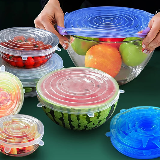 6 Silicone Elastic Food Storage Lids in 6 Sizes Reusable