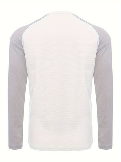 Mens Color Block Long Sleeve V-Neck T-Shirt for All Seasons