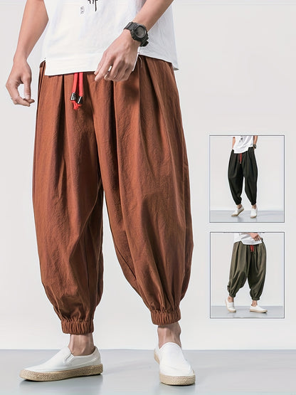 Men's Casual Cotton Harem Cropped Pants for Outdoor Comfort