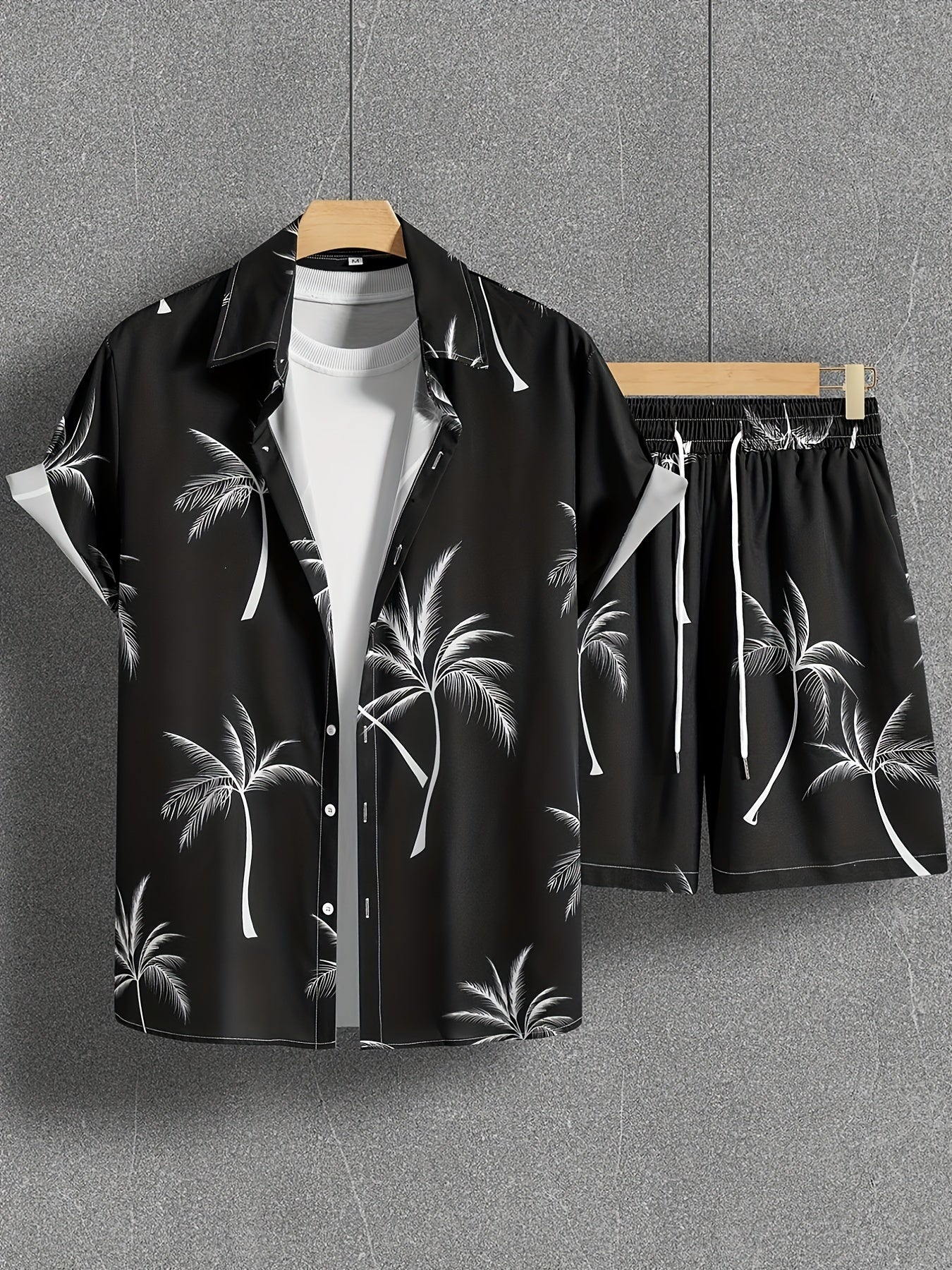 Coconut Tree Print Men's Summer Outfit - Shirt and Shorts Set