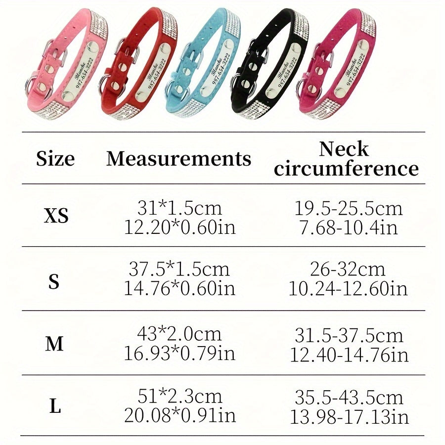 Custom Rhinestone Dog Collar with Engraved ID Tag for Pets