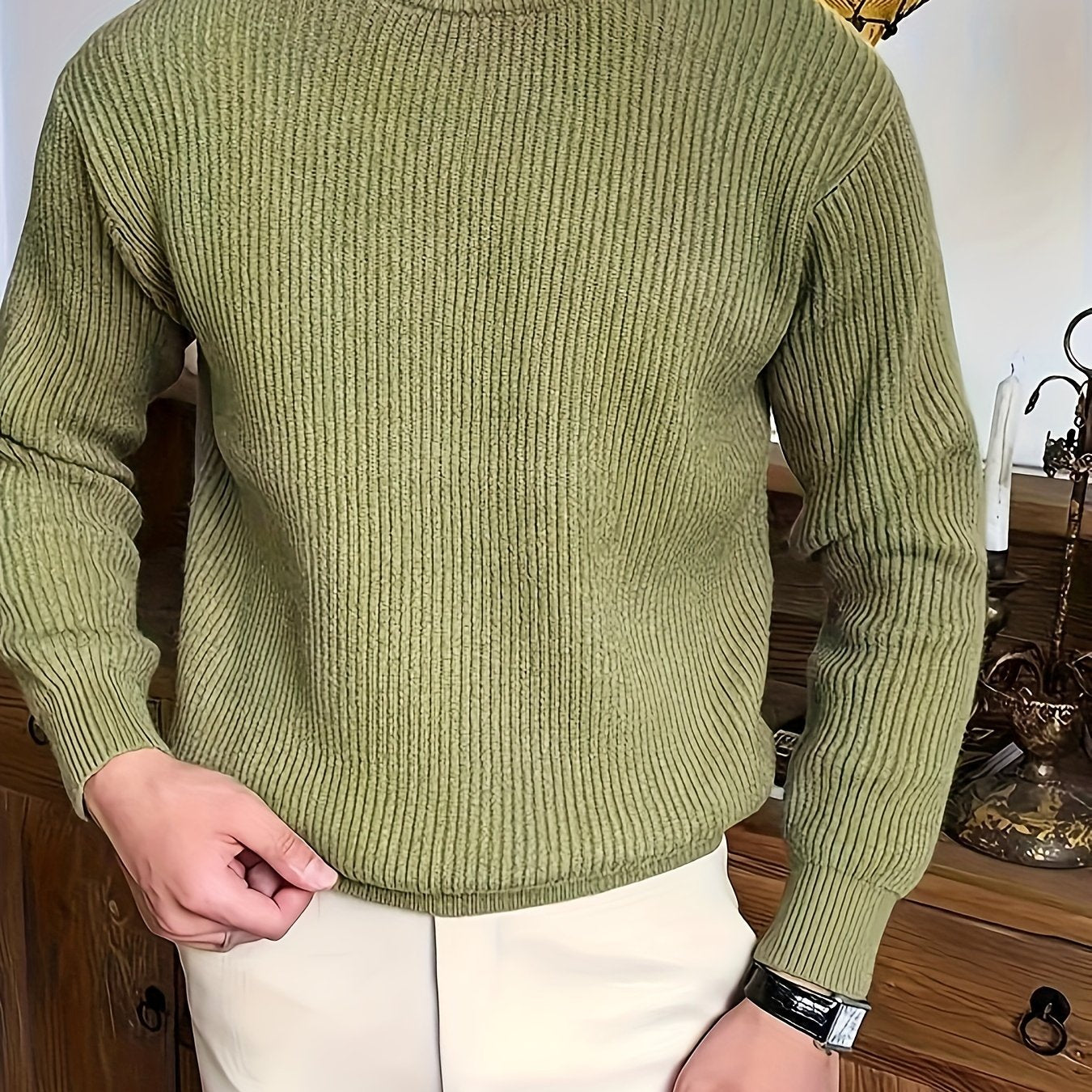 Plus Size Textured Knit Pullover for Men - Casual Comfort