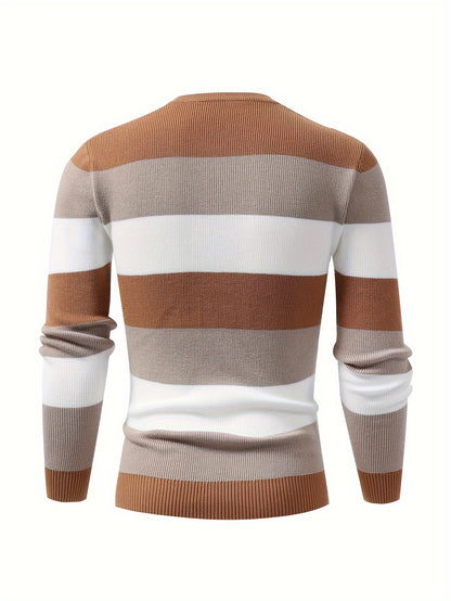 Stylish Color Blocked Men's Knitted Pullover for Active Wear