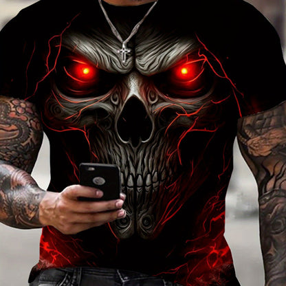 Men's 3D Skull Print Crew Neck T-shirt for Active Lifestyle