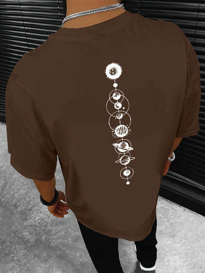 HookUpCo. Men's Casual Planet Print Short Sleeve T-shirt