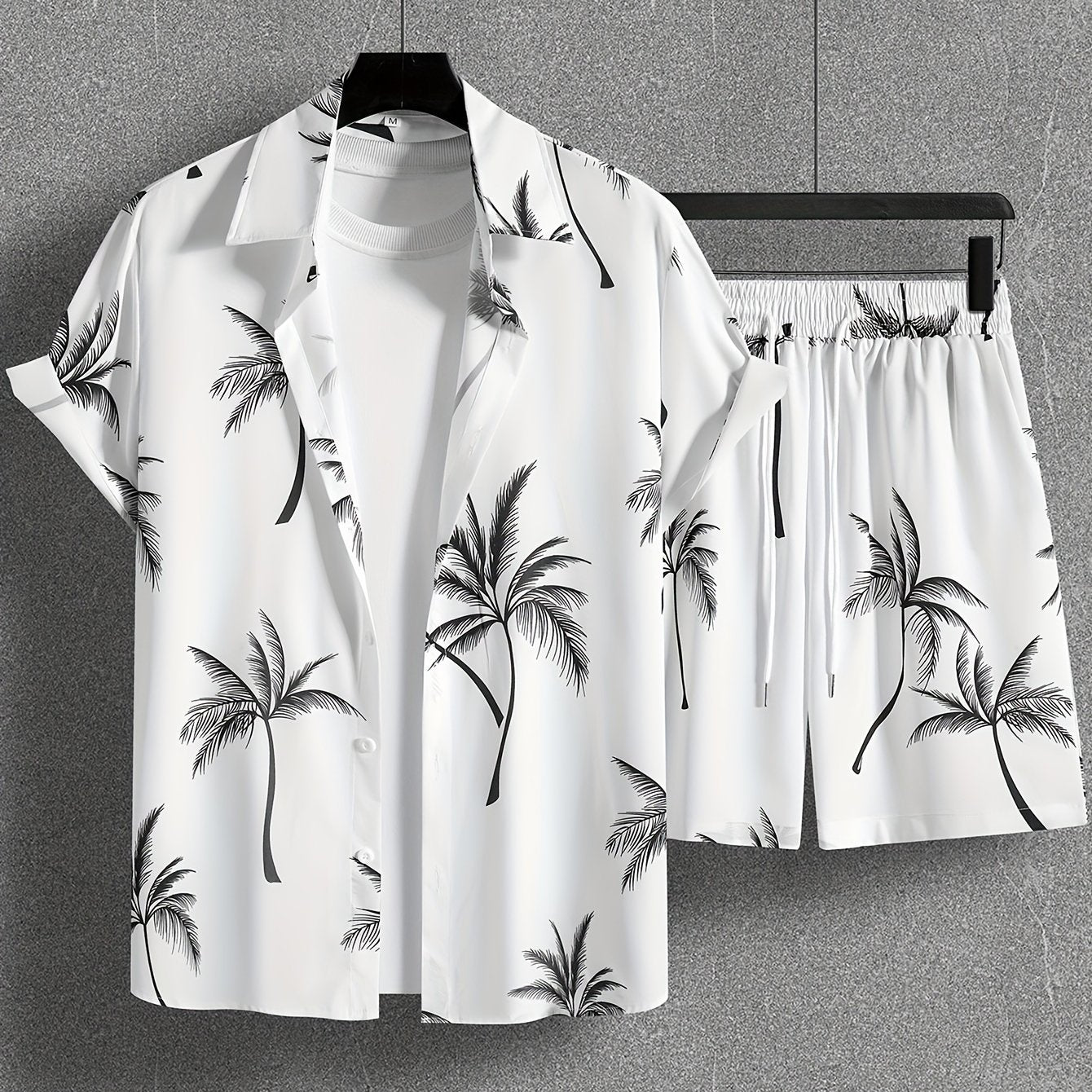 Coconut Tree Print Men's Summer Outfit - Shirt and Shorts Set