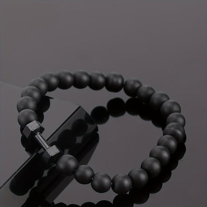 Frosted Bead Dumbbell Bracelet - Elevate Your Masculine Style