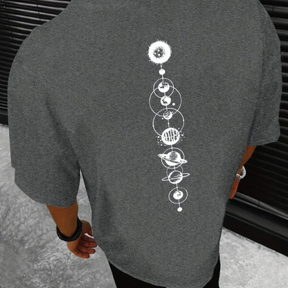 HookUpCo. Men's Casual Planet Print Short Sleeve T-shirt