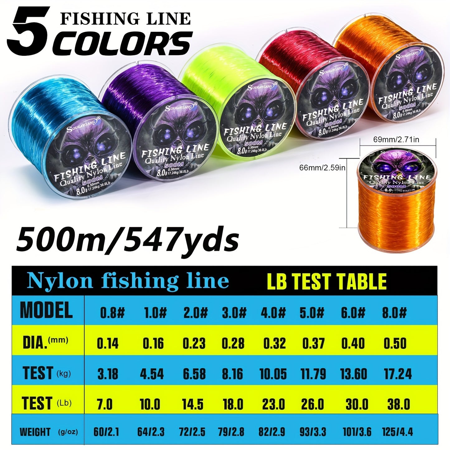 Ultra-Durable Nylon Fishing Line, Abrasion-Proof 547yds