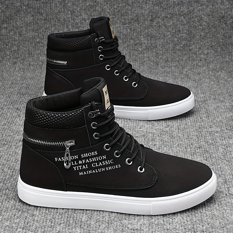 HookUpCo. Men's Plus Size High Top Skate Shoes, Ultra-Comfortable