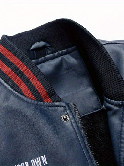 Men's Letter 'R' Print PU Jacket – Bold & Functional Wear