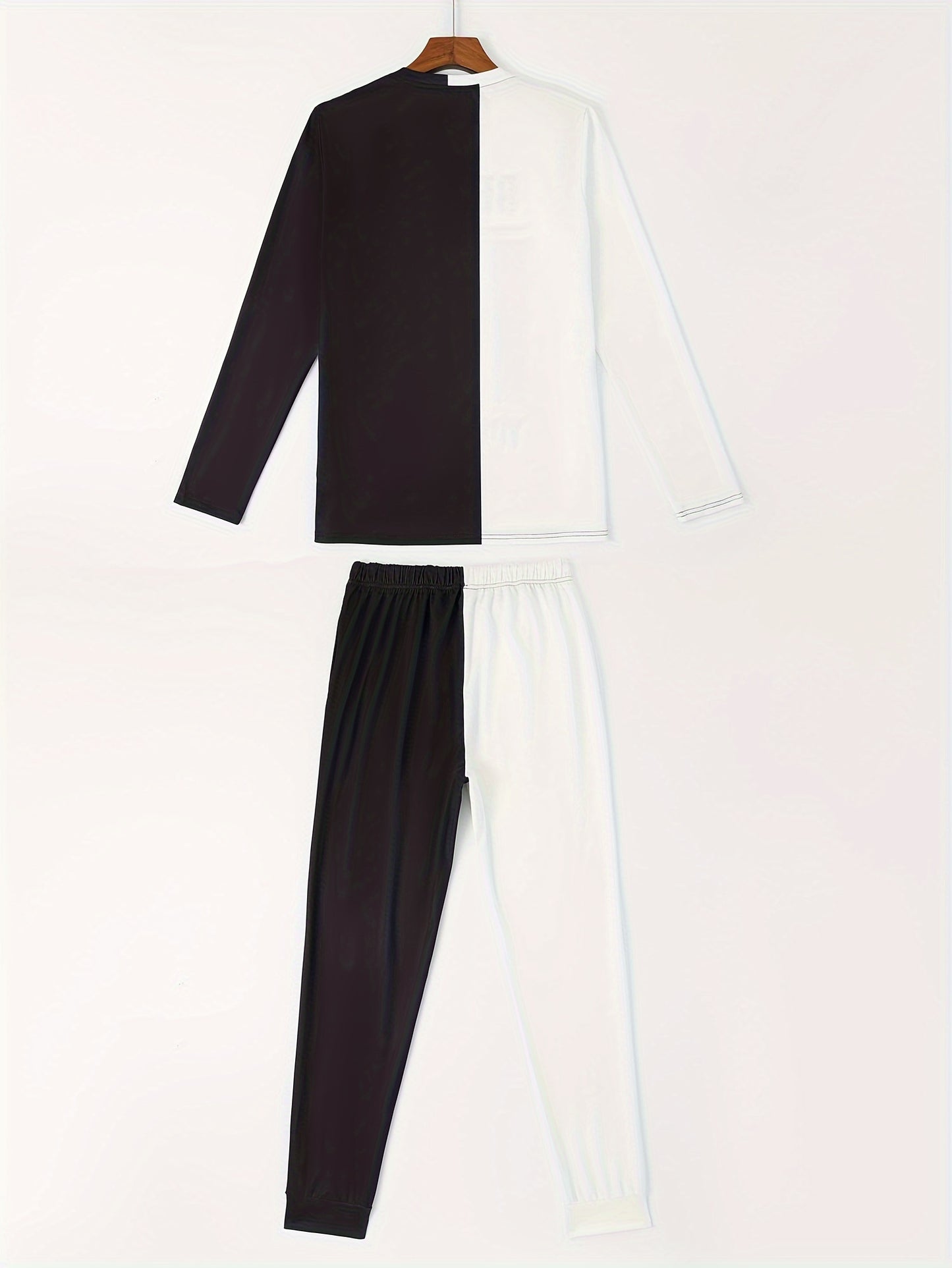 Color Block Casual Men's 2-Piece Outfit Set for Fall/Winter