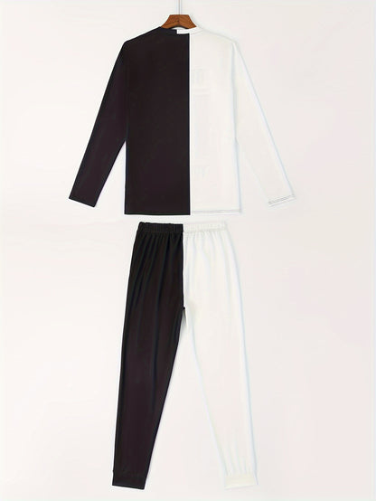 Color Block Casual Men's 2-Piece Outfit Set for Fall/Winter