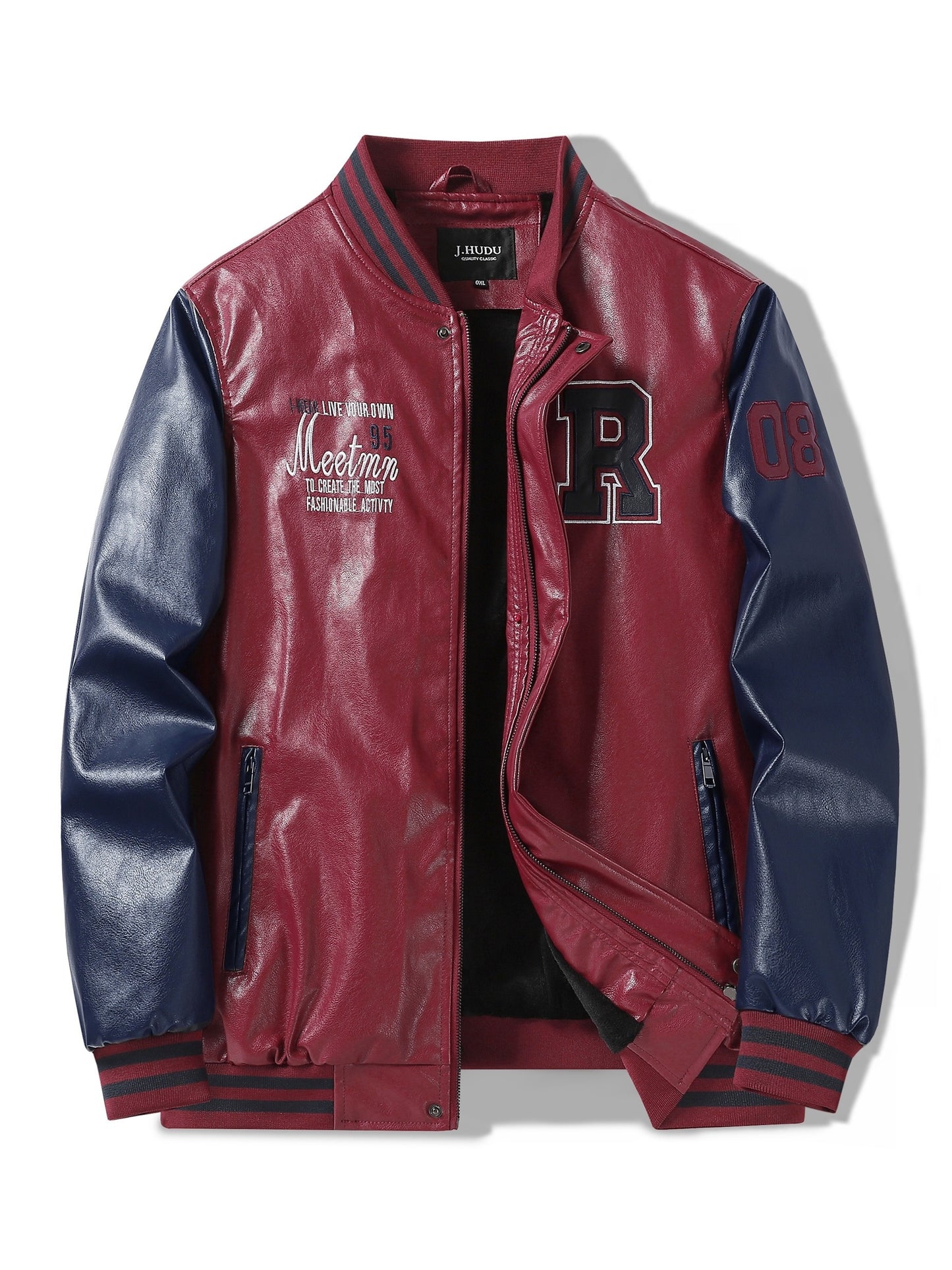 Men's Letter 'R' Print PU Jacket – Bold & Functional Wear