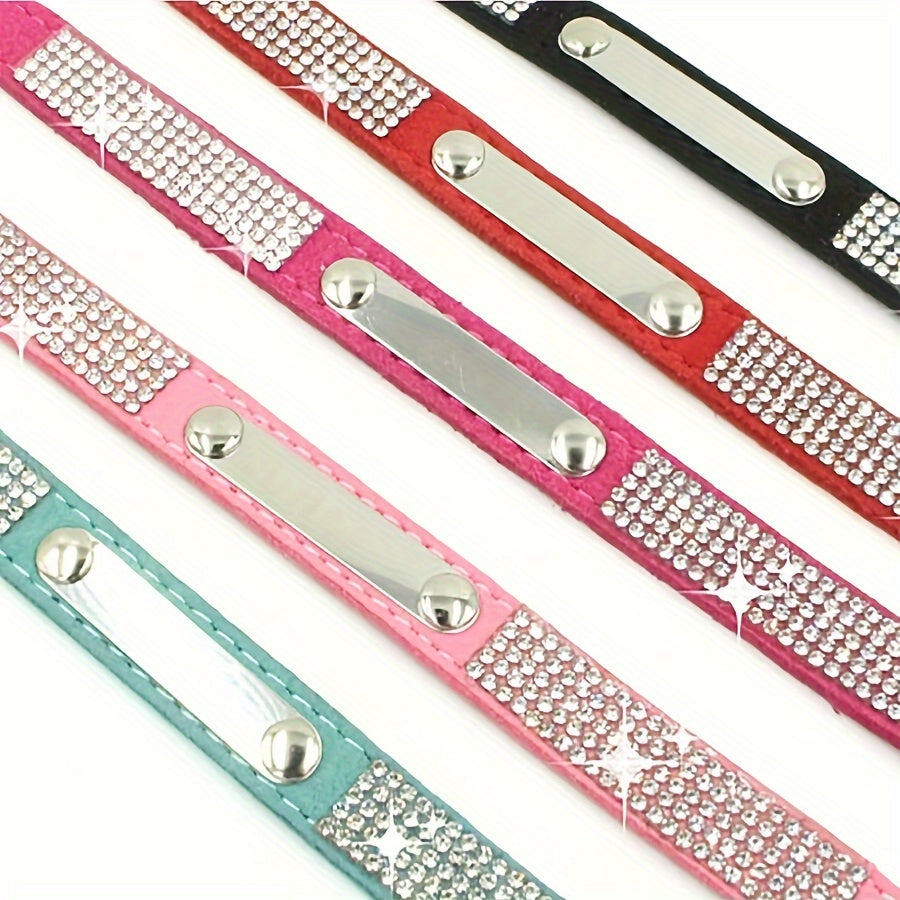 Custom Rhinestone Dog Collar with Engraved ID Tag for Pets