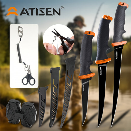 8-Piece Stainless Steel Fishing Knife Set with Soft Handle