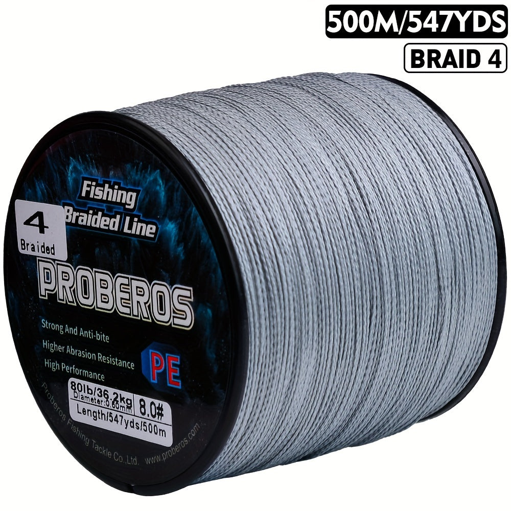 Durable 500M Braided Fishing Line, Zero Stretch, 4 Strands