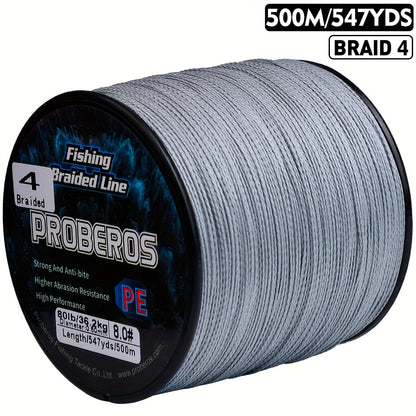 Durable 500M Braided Fishing Line, Zero Stretch, 4 Strands