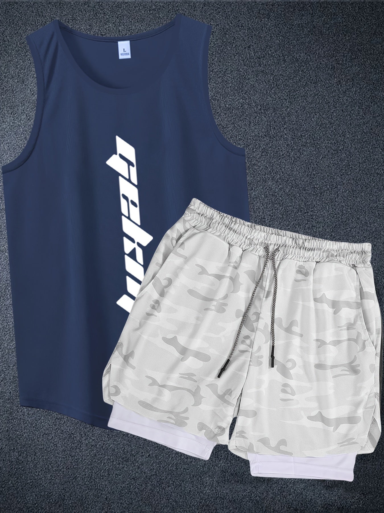 Men's 2pcs Outfits, Letter Print, Casual Graphic Tank Top 2-In-1 Shorts Set, Men's Clothing