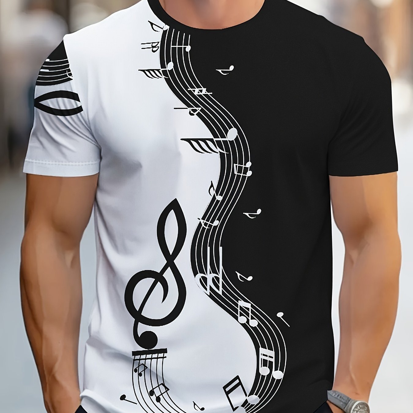 Men's Casual Short Sleeve Note Print T-shirt for Outdoors