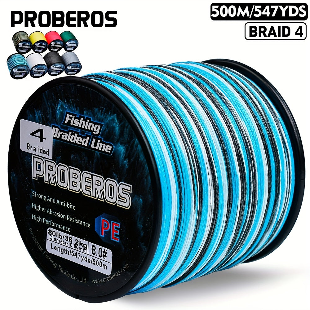 Durable 500M Braided Fishing Line, Zero Stretch, 4 Strands