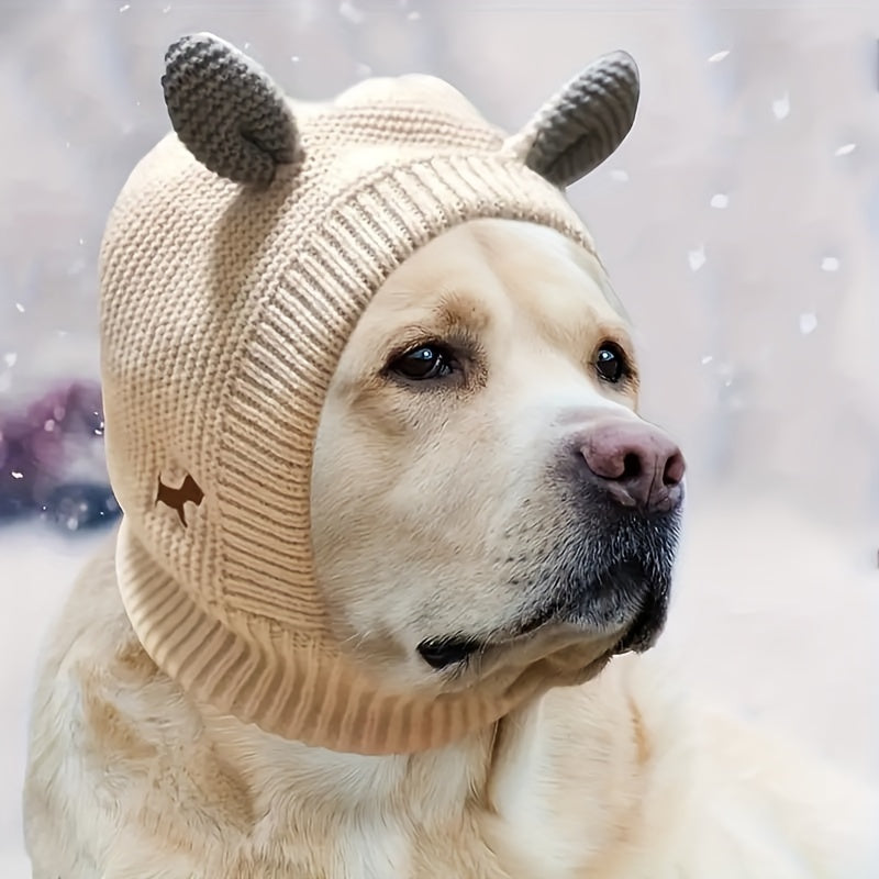 Knitted Dog Hat for Noise Protection, Warm Winter Cap