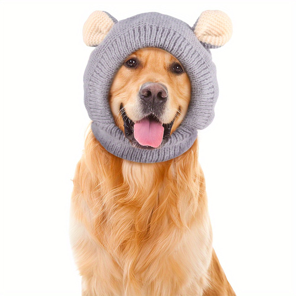 Knitted Dog Hat for Noise Protection, Warm Winter Cap