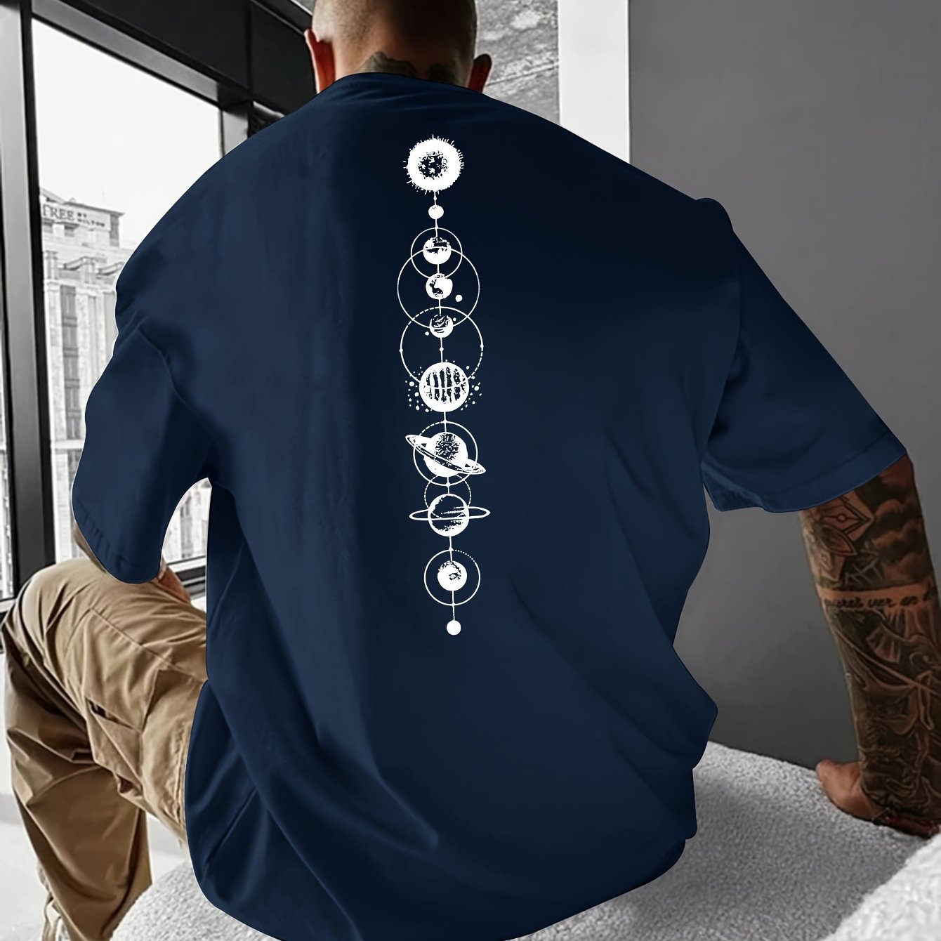 HookUpCo. Men's Casual Planet Print Short Sleeve T-shirt