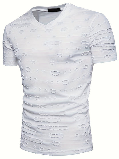 HookUpCo. Men's Casual Ripped V-Neck Tee for Everyday Wear