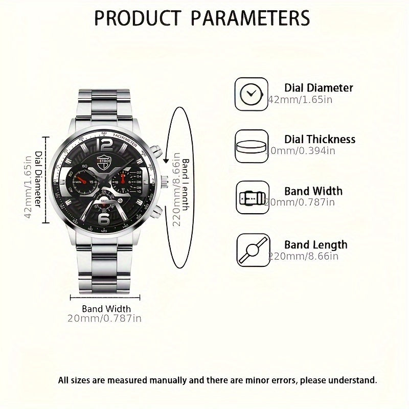 3-Piece Men's Quartz Watch, Bracelet & Necklace Set