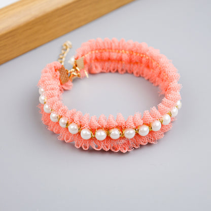 Elegant Pearl and Lace Adjustable Pet Collar for Stylish Pets