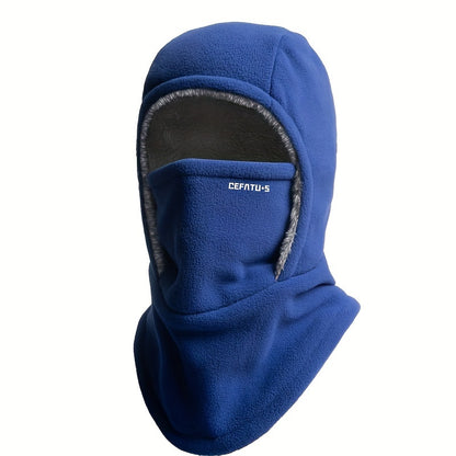 Blue balaclava with gray lining on a white background