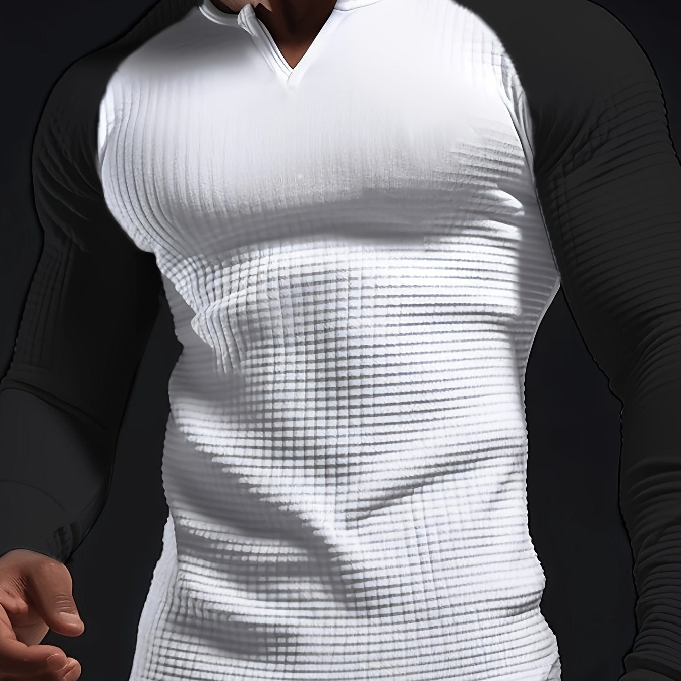 Mens Color Block Long Sleeve V-Neck T-Shirt for All Seasons