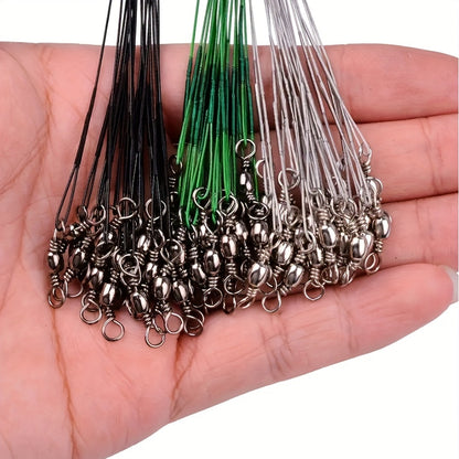 Durable Anti-Bite Steel Fishing Line with Swivel, 50-100pcs