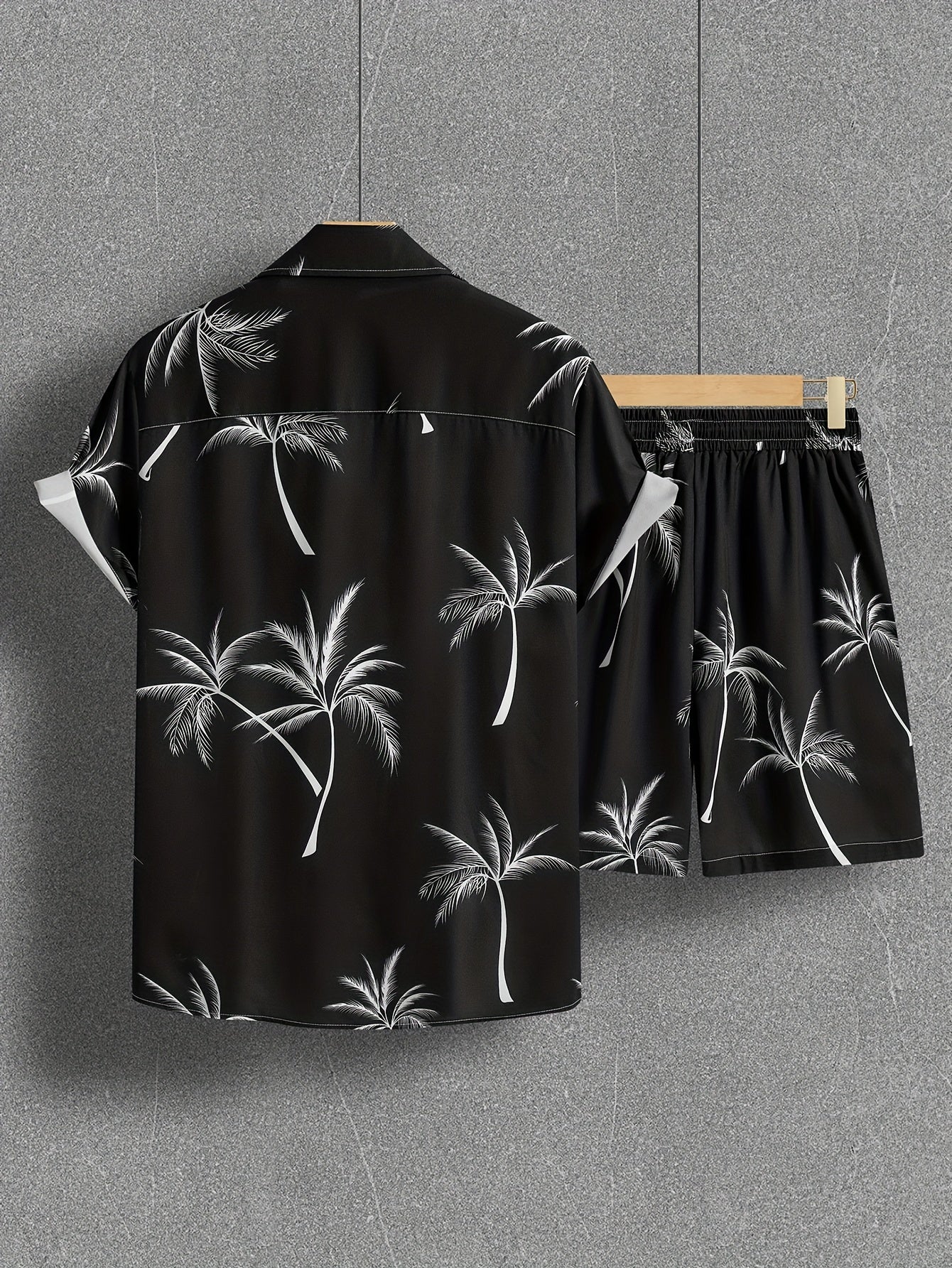 Coconut Tree Print Men's Summer Outfit - Shirt and Shorts Set