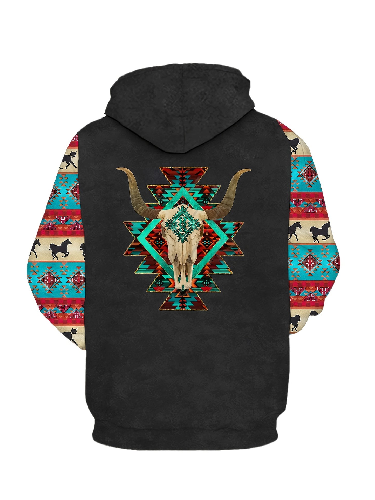 Plus Size Men's Hoodie with Bold Ethnic Prints for Fall