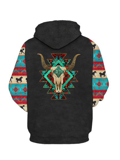 Plus Size Men's Hoodie with Bold Ethnic Prints for Fall