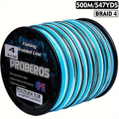 Durable 500M Braided Fishing Line, Zero Stretch, 4 Strands