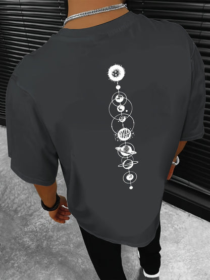 HookUpCo. Men's Casual Planet Print Short Sleeve T-shirt