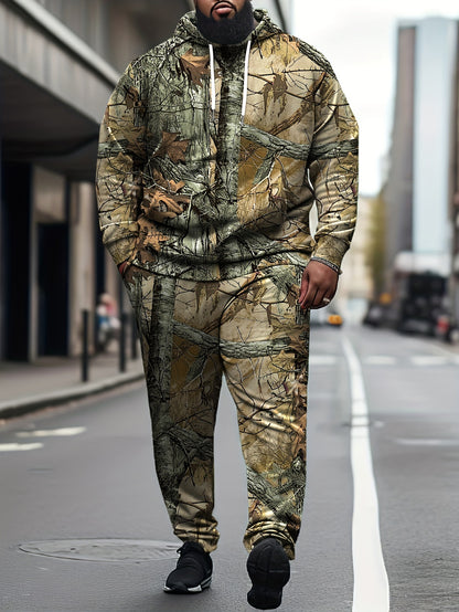 Plus Size Men's 3D Graphic Print Hoodie & Sweatpants Set