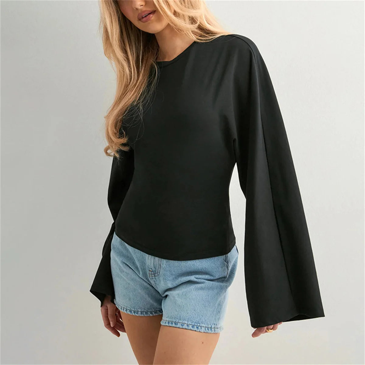 Stylish Cinched Waist Crop Top with Long Sleeves for Women