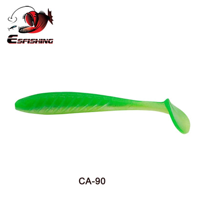 Green soft plastic fishing lure with paddle tail, labeled CA-90, for outdoor angling
