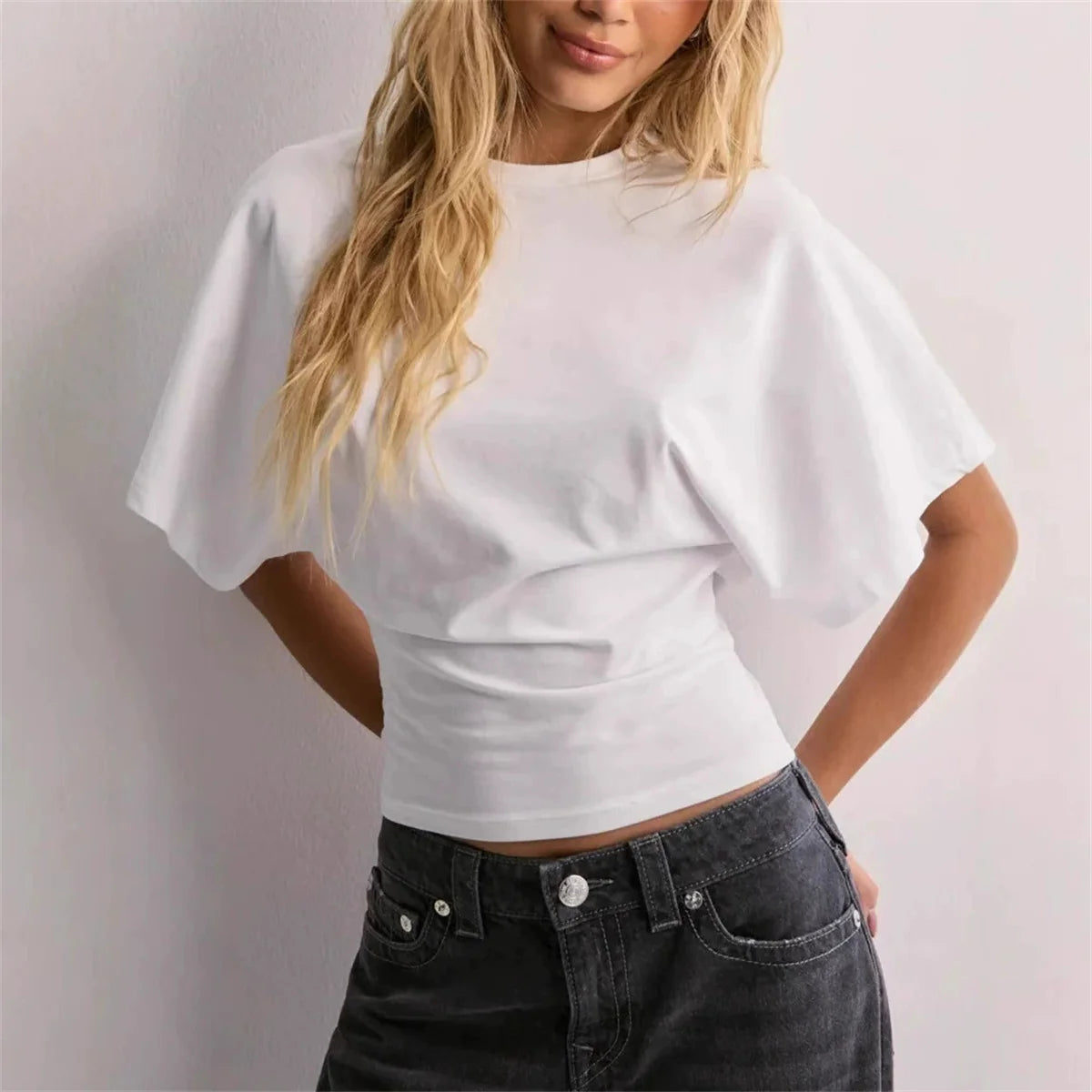 Stylish Cinched Waist Crop Top with Long Sleeves for Women