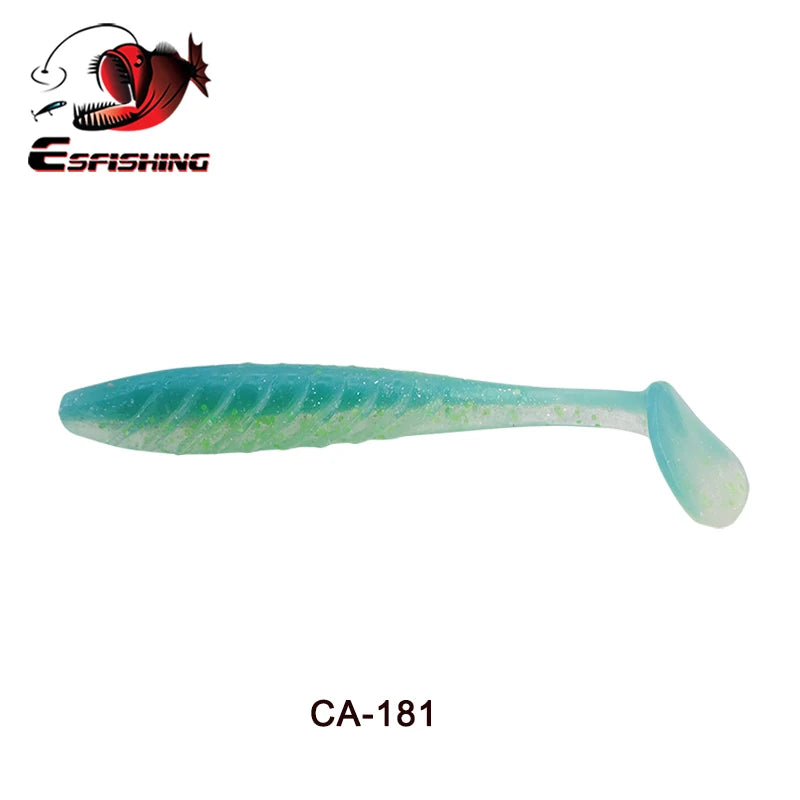 Blue and green soft plastic fishing lure with paddle tail, labeled CA-181 on white background