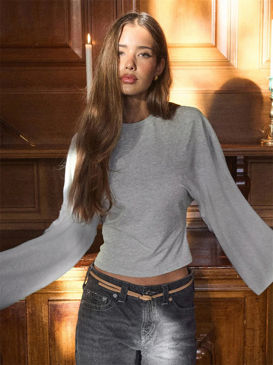 Stylish Cinched Waist Crop Top with Long Sleeves for Women