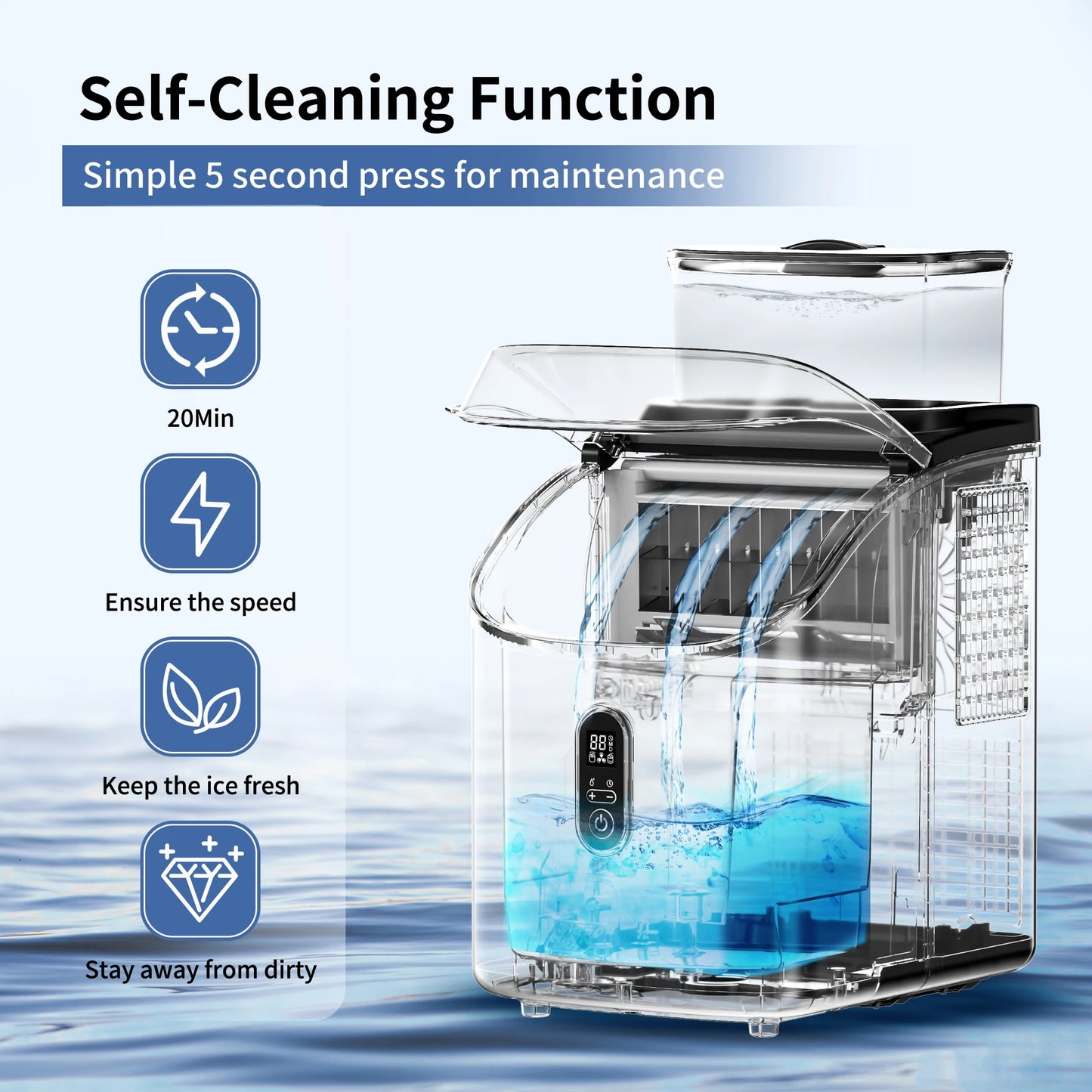 SIMZLIFE Ice Cube Maker Machine with External Water Tank 34Lbs, 16Pcs Ready in 13 Mins Auto-Cleaning for Home Kitchen Office Bar