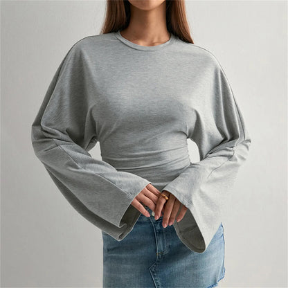 Stylish Cinched Waist Crop Top with Long Sleeves for Women