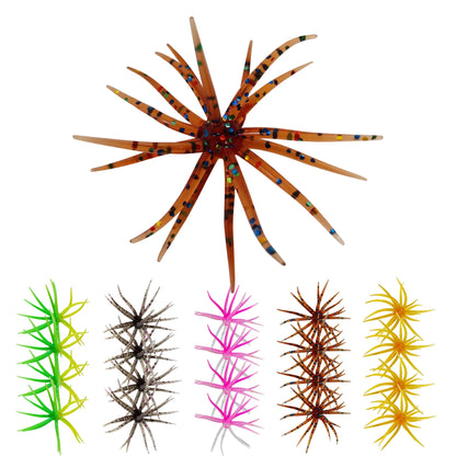 Assorted colorful silicone fishing lures with multiple legs for outdoor fishing gear
