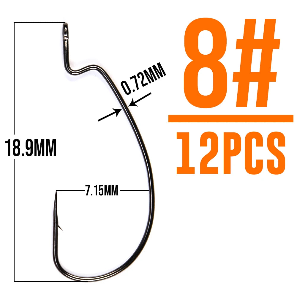 HookUpCo. Thin Wire Offset Worm Hooks - 12 Pack - HookUpCo.
