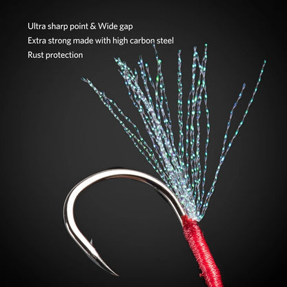Strong Carbon Steel Fishing Hooks with Feathers
